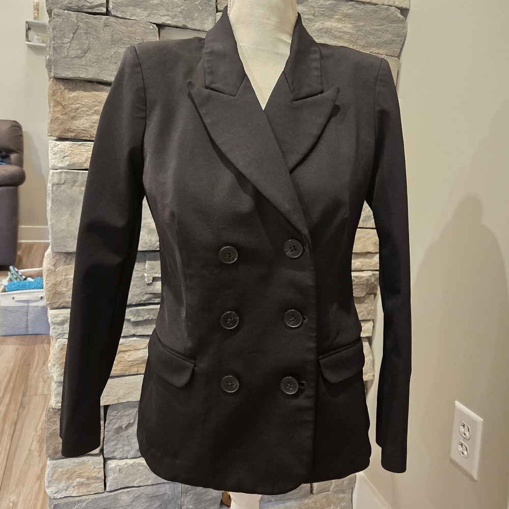😁Express Black Fitted Professional Double-Breasted Blazer Size Medium